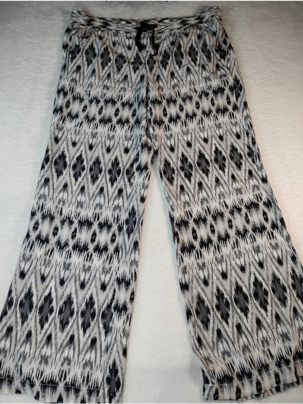 Joie Wide Leg Silk Pants Quiet Luxury Abstract Print Drawstring Sz S Pockets